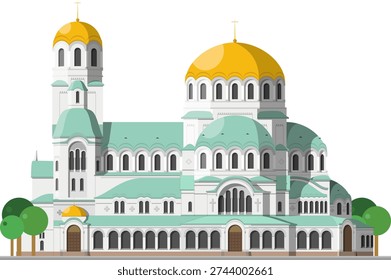 Alexander Nevsky Cathedral in Sofia, Bulgaria, isolated on white background vector illustration. Monuments and landmarks Series