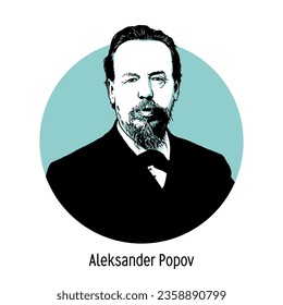 Alexander Popov - physicist, electrical engineer, inventor, known as the creator of radio. Hand drawn vector illustration.