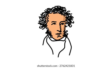 Alexander Pushkin portrait, flat vector illustration