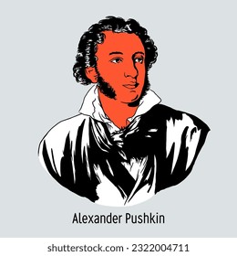 Alexander Pushkin Russian poet, playwright and prose writer, who laid the foundations of the Russian realist movement, literary critic. Hand-drawn vector illustration.