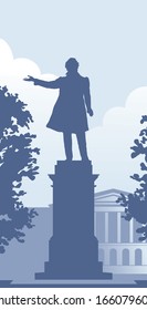 Alexander Pushkin in the Saint Petersburg, famous Russian poet monument on the square near the State Russian Museum, St Petersburg landmark