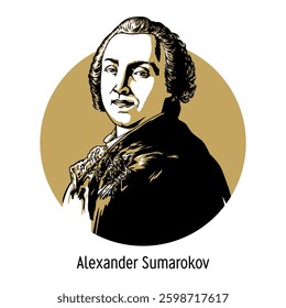 Alexander Sumarokov is a Russian poet, playwright and literary critic. He is considered the first professional Russian writer. Hand-drawn vector illustration