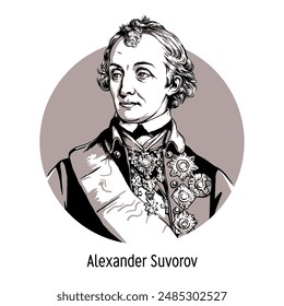 Alexander Suvorov is a Russian commander, the founder of Russian military theory. Hand drawn vector illustration