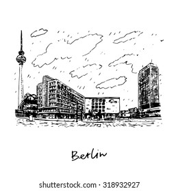 Alexanderplatz, Berlin, Germany. Vector hand drawn sketch. 