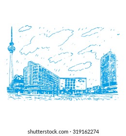 Alexanderplatz, Berlin, Germany. Vector hand drawn sketch. 