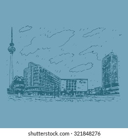 Alexanderplatz, Berlin, Germany. Vector hand drawn sketch.