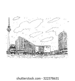 Alexanderplatz, Berlin, Germany. Vector hand drawn sketch.