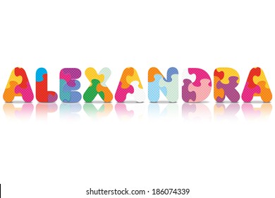 ALEXANDRA escrito con rompecabezas alfabético - ilustración vectorial