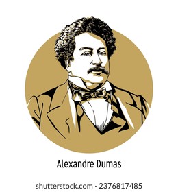 Alexandre Dumas was a French writer, playwright and journalist. Hand-drawn vector illustration 