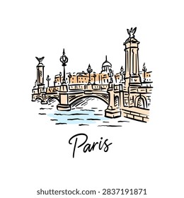 Alexandre III Bridge Paris Hand Drawn Vector Illustration