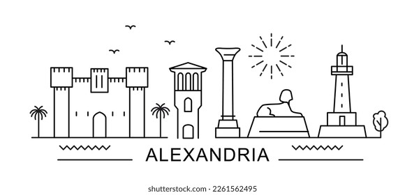 Alexandria City Line View. Poster print minimal design. Egypt