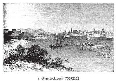 Alexandria city vintage engraving. In Piedmont, Italy, and the capital of the Province of Alessandria. Old engraved illustration, in vector.