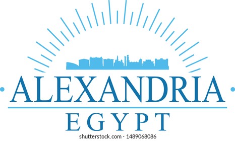 Alexandria Egypt City. Banner Design. City Skyline. Silhouette Vector. Famous Monuments.