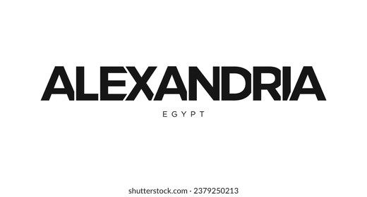 Alexandria in the Egypt emblem for print and web. Design features geometric style, vector illustration with bold typography in modern font. Graphic slogan lettering isolated on white background.