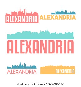 Alexandria Egypt Flat Icon Skyline Vector Silhouette Design Set Landmark Logo.