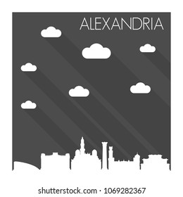 Alexandria Egypt Skyline City Flat Silhouette Design Background Moon.