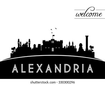 Alexandria Egypt skyline silhouette, black and white design, vector illustration