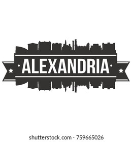 Alexandria Egypt Skyline Silhouette Design City Vector Art Famous Buildings Stamp Stencil.