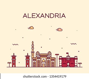 Alexandria skyline, Egypt. Trendy vector illustration, linear style