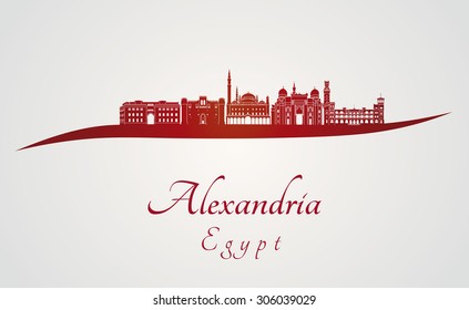 Alexandria skyline in red and gray background in editable vector file