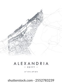 Alexandria vector print map. Detailed map of Alexandria in Egypt. Best free vector illustration. Tourist decorative minimalist street map.