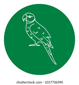 Alexandrine ringneck parrot icon in thin line style. Exotic tropical bird symbol in round frame.