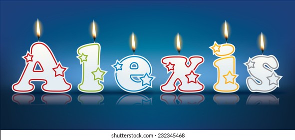 ALEXIS escrito con velas encendidas - ilustración vectorial