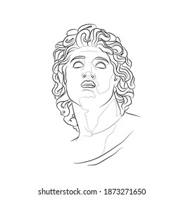 Alexsander the Great. Portrait. Line drawing. Black and white illustration. Vector.