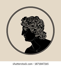 Alexsander The Great. Silhouette of bust in circle. Vector illustration.