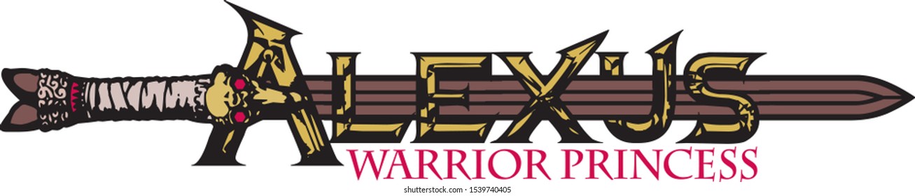 "Alexus" NAME ART WARRIOR PRINCESS  SKULL DAGGER GRAPHIC ILLUSTRATION FOR PERSONALIZATION OR TATTOO