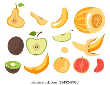 alf whole slice fruit isolated set concept. Vector flat graphic design illustration