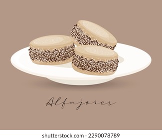 Alfajores cookies, dessert, Latin American cuisine, Argentinean national cuisine. Food illustration, vector	
