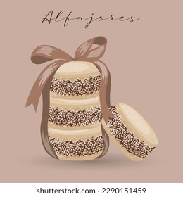 Alfajores cookies, dessert, Latin American cuisine, Argentinean national cuisine. Food illustration, vector	
