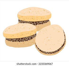 Galletas de Alfajores. Cocina tradicional latinoamericana. Ilustración aislada del vector. Plato dulce nacional argentino.