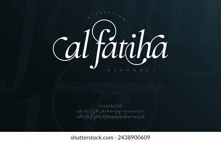 Alfatiha premium luxury arabic alphabet letters and numbers. Elegant islamic typography ramadan wedding serif font decorative vintage. Creative vector illustration