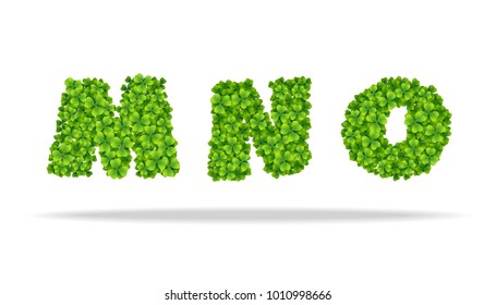 Alfavit from the leaves of the clover. Letters MNO.