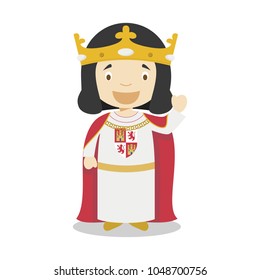 Alfonso X of Castile (The Wise) cartoon character. Vector Illustration. Kids History Collection.