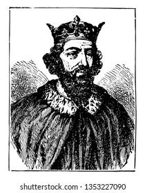 Alfred the Great 849 to 899 he was the king of Wessex from 871 to 899 vintage line drawing or engraving illustration