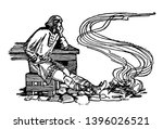 Alfred the Great letting the cakes burn because he was preoccupied with thoughts of his kingdom vintage line drawing or engraving illustration.