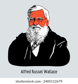 Alfred Russel Wallace was a British naturalist, traveler, geographer, biologist and anthropologist. Hand drawn vector illustration