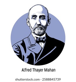 Alfred Thayer Mahan was an American naval theorist and historian, rear admiral, and one of the founders of geopolitics. Hand drawn vector illustration