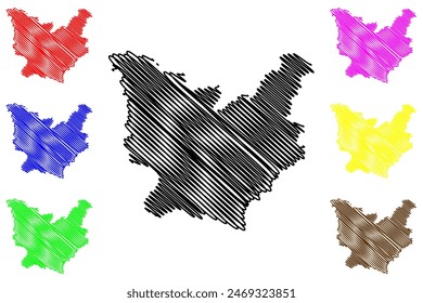 Ilustración vectorial de mapas del municipio de Alfredo Chaves (estado de Espírito Santo, municipios de Brasil, República Federativa de Brasil), dibujo a mano alzada Alfredo Chaves mapa