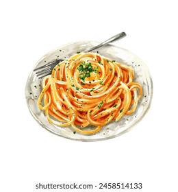 alfredo spaghetti vector illustration in watercolor style