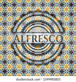 Alfresco arabic emblem background. Arabesque decoration.