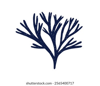 Alga, sea coral plant. Organic seaweed. Marine flora, underwater undersea branch. Tropical under water vegetation. Natural design element. Flat vector illustration isolated on white background