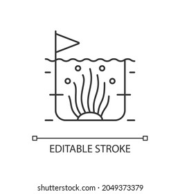 Algaculture linear icon. Commercial seaweed producing. Algae farming. Microalgae growing. Thin line customizable illustration. Contour symbol. Vector isolated outline drawing. Editable stroke