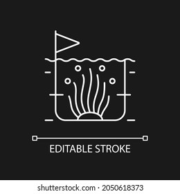 Algaculture white linear icon for dark theme. Commercial seaweed producing. Microalgae growing. Thin line customizable illustration. Isolated vector contour symbol for night mode. Editable stroke