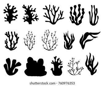 algae and corals set of silhouettes vector illustration