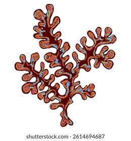 Algae corals in stylized technique. Marine world, texture pencil marker strokes. Vector element