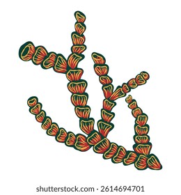 Algae corals in stylized technique. Marine world, texture pencil marker strokes. Vector element
